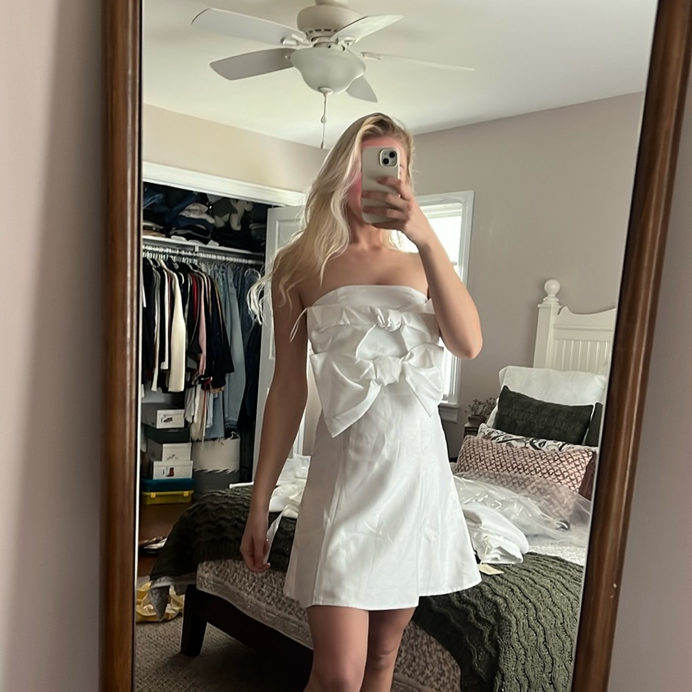 White double bow mini dress